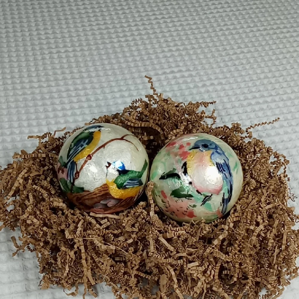 Pier 1 Springtime Hand Painted Paper Mache Decorative Balls Pearl Glaze Finish